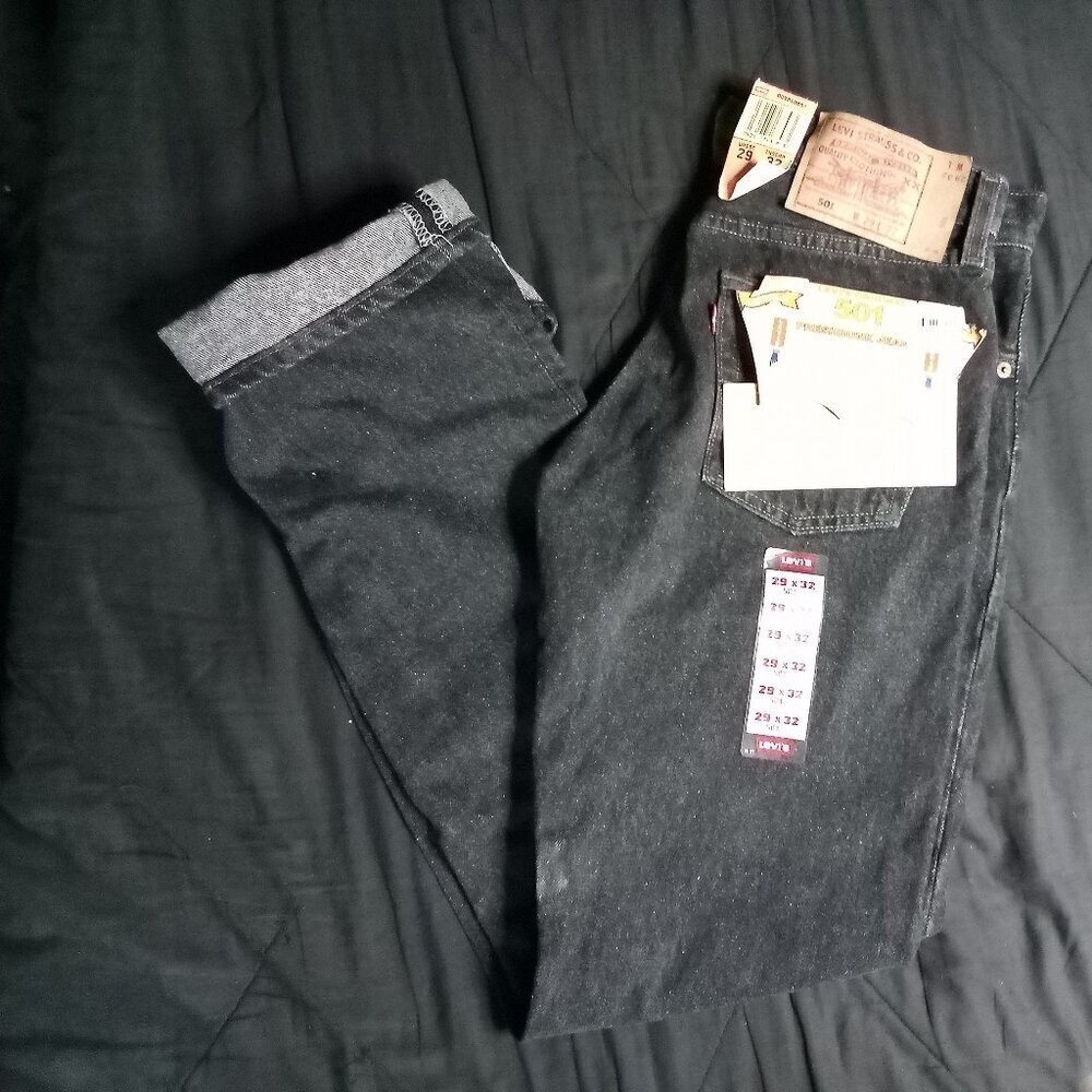NWT Vintage Levi's 501 Preshrunk Button Fly Selvedge Denim Jeans 29x32 Black